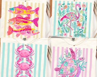 Paquete de imágenes PNG de verano costero: Brisas veraniegas PNG, Vida playera PNG, Cangrejo, Caballito de mar, Tortuga marina, Diseños de flamencos