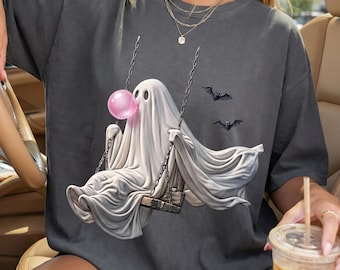 Ghost on Swing PNG, Bubble Gum Ghost, Halloween Sublimation Design