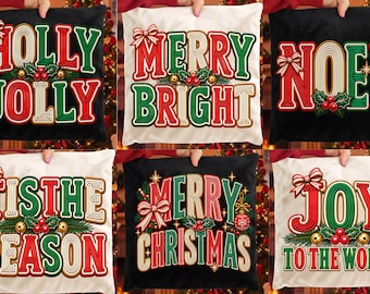 Christmas PNG Bundle Designs, Faux Embroidery Lettering, Retro Holiday Shirt Sublimation