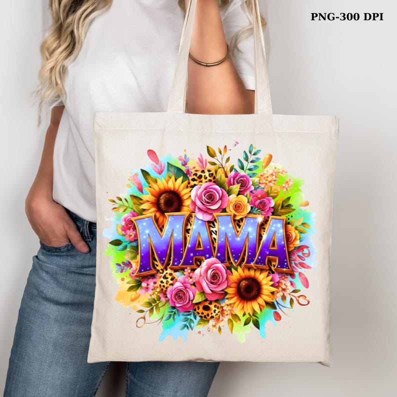 Mama floral png tote bag mockup mothers day design