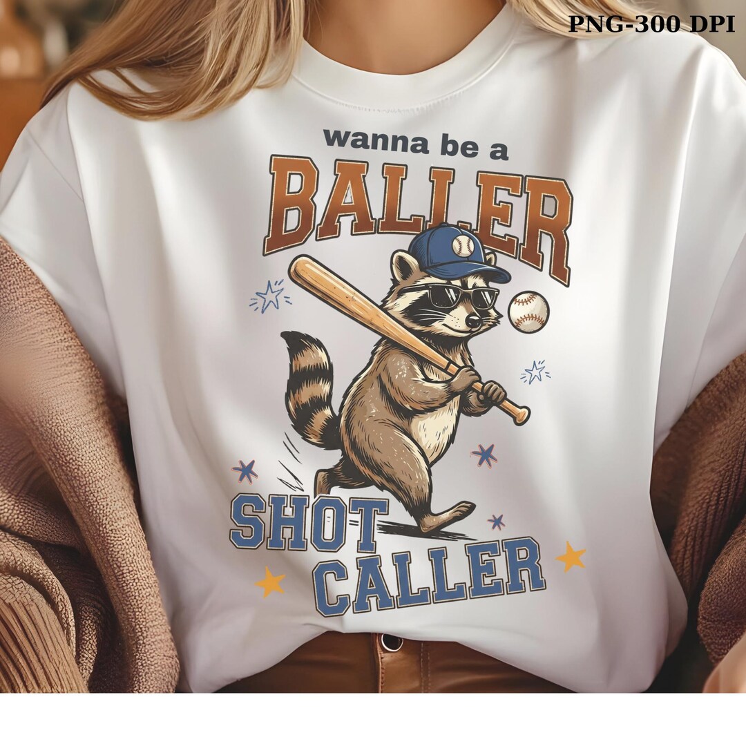 Retro Raccoon Baseball PNG, Baller Shot Caller Shirt Design (digital ...