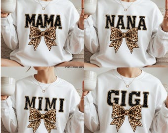 Mama Nana Gigi Mimi Leopard Bow PNG Bundle Mother’s Day Shirt Design
