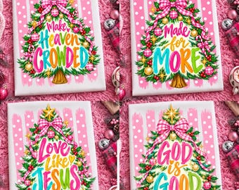 Christian Christmas PNG Bundle, Colorful Faith Sayings, Preppy Jesus Tree Sublimation Designs