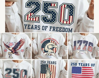 Paquete de imágenes PNG del 4 de julio, diseños patrióticos de EE. UU., archivos de sublimación de la libertad de Estados Unidos 250