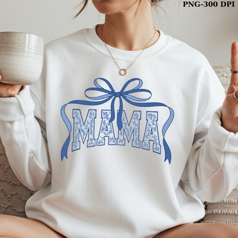 Blue bow mama png coquette mothers day design