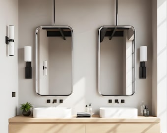 Minimalist Ceiling Hanging Mirror, Modern Bathroom Vanity Decor,  Elegant Handmade Wall Mirror