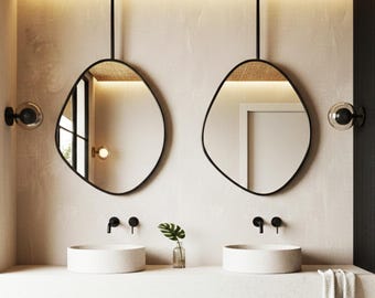 Ceiling Mounted Bathroom Mirror Hanging Vanity Mirror Metal Frame Modern Minimalist Double Sink Decor