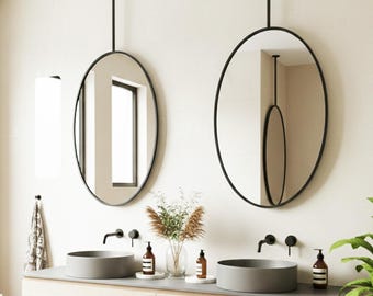 Ellipse Model Ceiling Mounted Metal Framed Mirror, Stainless Steel  Wall Mirror, Modern Bathroom Decor