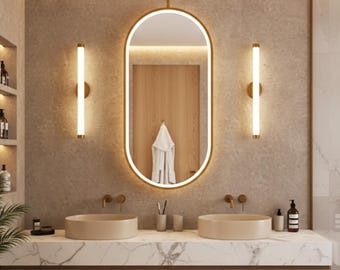 LED Illuminated Metal Framed Ceiling Mounted Mirror, Bathroom Decor, Moden Decorative Mirror