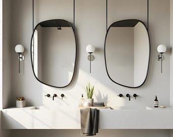 Suspended Ceiling Mirror with Metal Frame, Minimalist Floating Vanity Mirror for Modern Interiors
