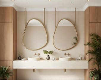 Modern Hanging Metal Frame Bathroom Mirror, Contemporary Ceiling Mounted Vanity Mirror