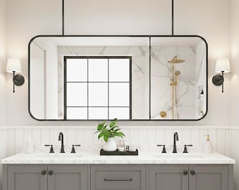 Rectangular Metal Framed Mirror, Horizontal View Wall Decor, Ceiling Mounted Mirror, Next Generation Bathroom