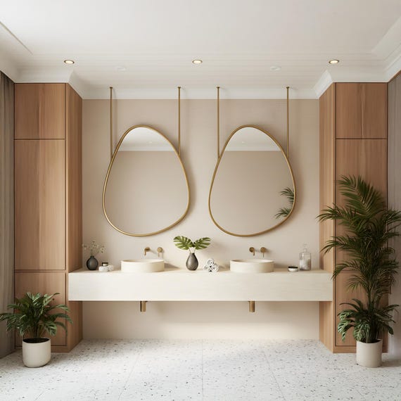 Modern Hanging Metal Frame Bathroom Mirror, Contemporary Ceiling Mounted Vanity Mirror