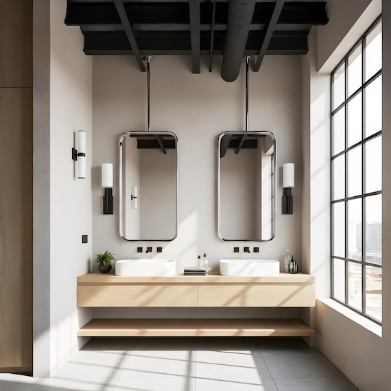 Minimalist Ceiling Hanging Mirror, Modern Bathroom Vanity Decor,  Elegant Handmade Wall Mirror