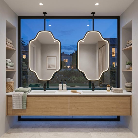 Ceiling-Mounted Metal-Framed LED Mirror for Window Placement, Modern Design Wall Mirror