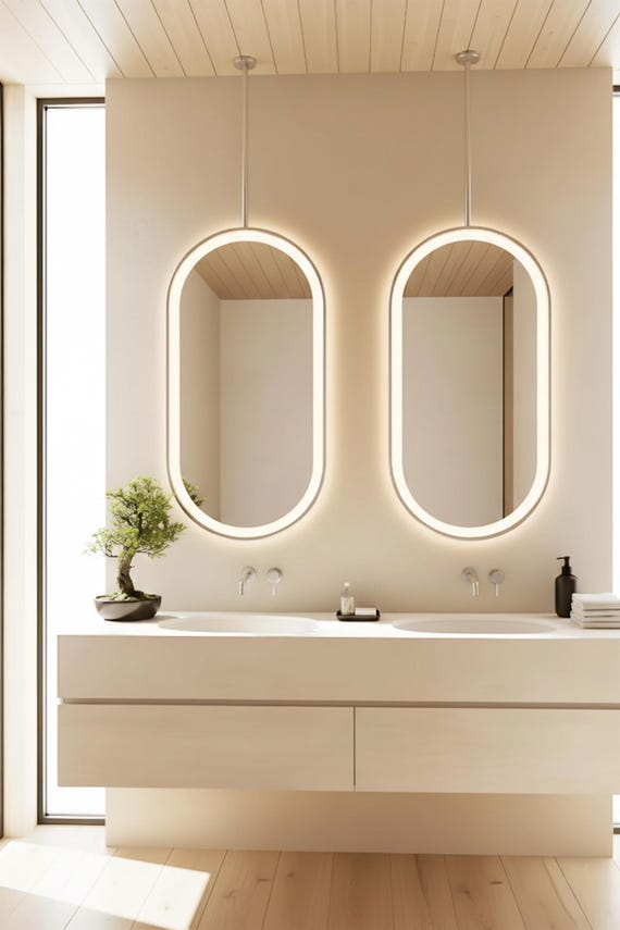 LED Illuminated Metal Framed Ceiling Mounted Mirror, Bathroom Decor, Window Mirror