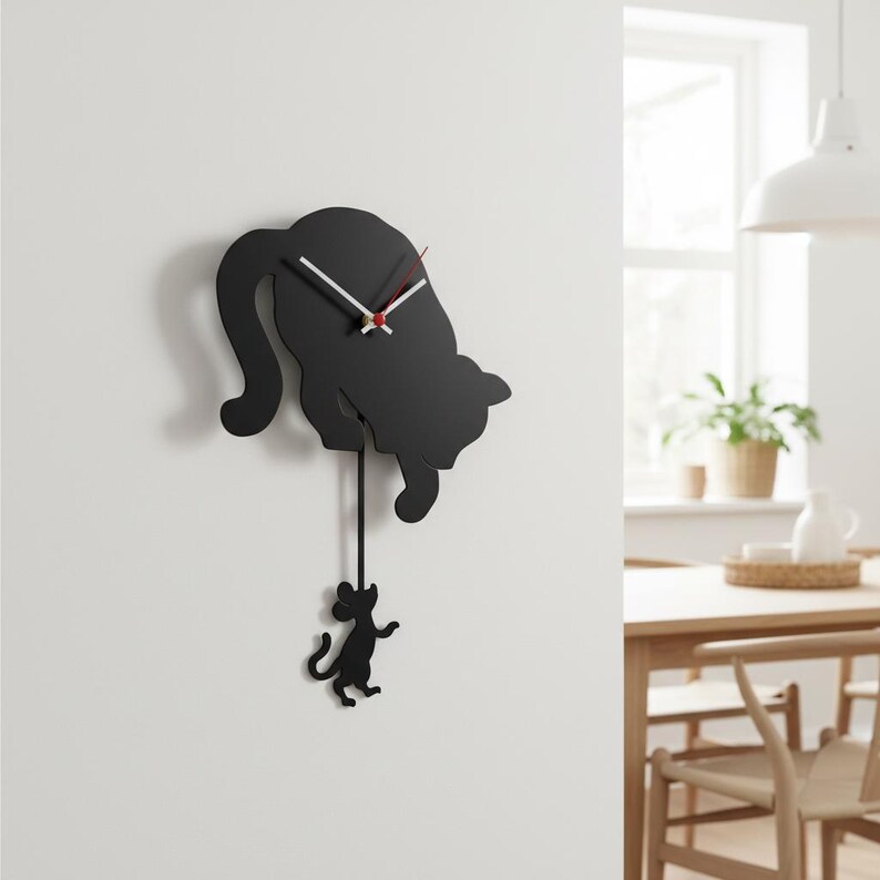 Cat and Mouse Pendulum Wall Clock, Modern Metal Silhouette Art - Etsy
