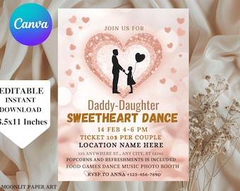 Daddy Daughter Sweetheart Valentine's Day Dance Invitation, Sweetheart Dance Invite, School Dance Flyer | EDITABLE Printable Inst Download