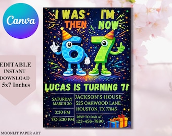 Invitación de séptimo cumpleaños de videojuegos retro, meme de píxeles (descarga digital)