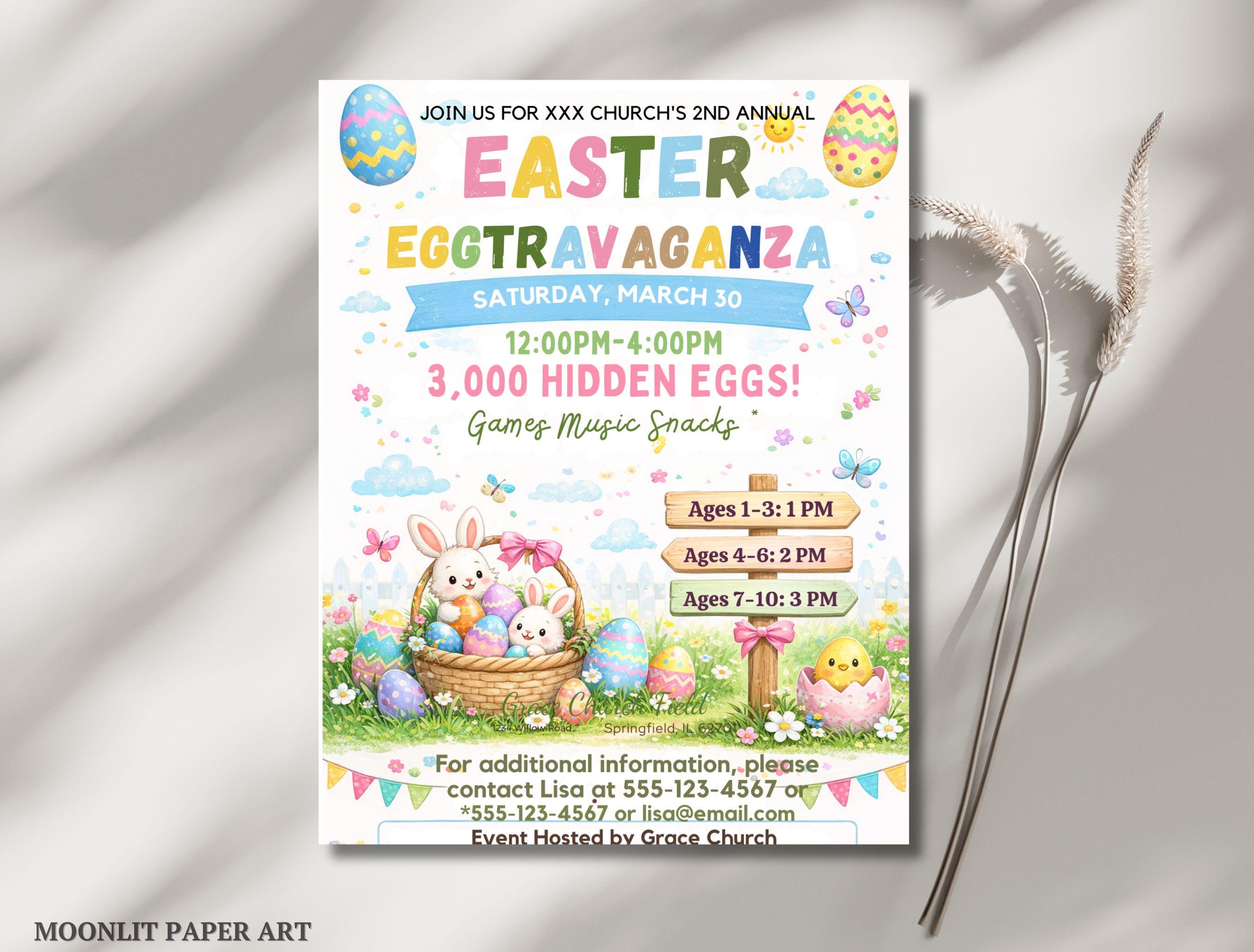 Editable Easter Eggstravaganza Flyer Printable, Egg Hunt Party Invite ...