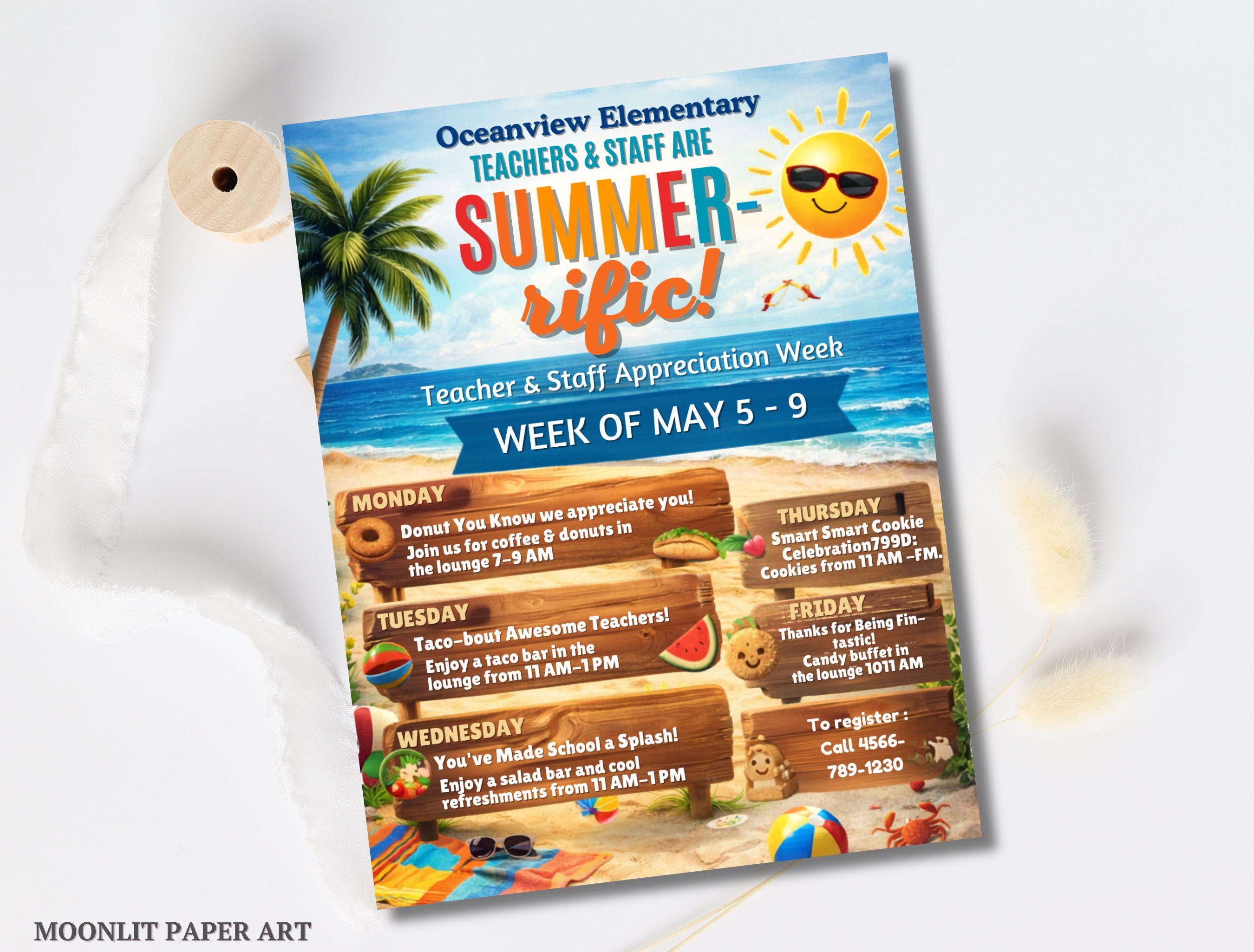 Editable Beach Theme Teacher & Staff Appreciation Sunsational Itinerary ...