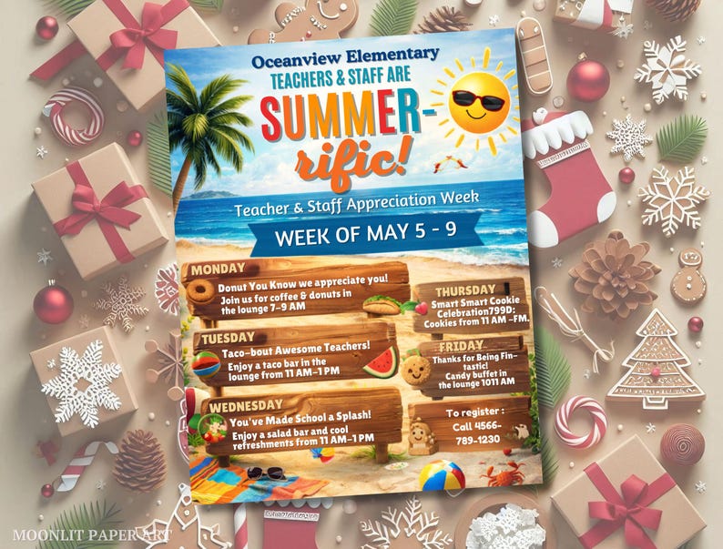 Editable Beach Theme Teacher & Staff Appreciation Sunsational Itinerary ...