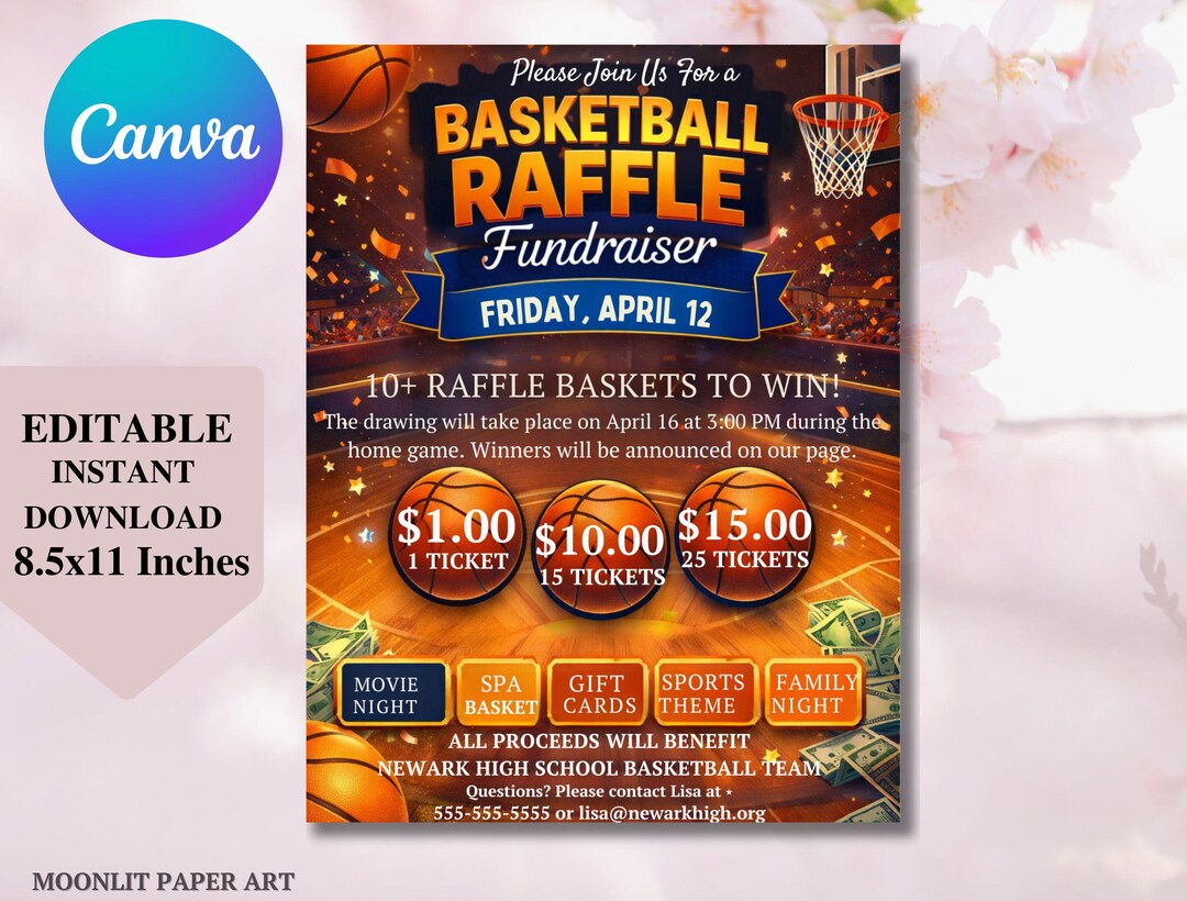 Basket Raffle Flyer Template, Editable Fundraiser Invitation (canva) - Etsy