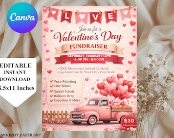 Editable Valentine's Day Fundraiser Flyer: School Party Template,Valentine School Fundraiser Flyer,PTO PTA Flyer For School,Instant Download