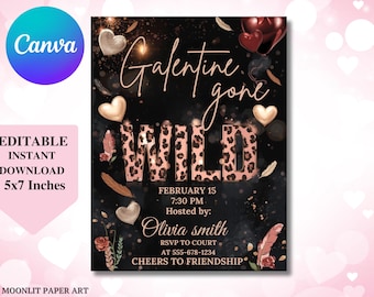 Cheetah Galentines Day Party Invitation: Valentines Leopard Invite Digital Galentines Girl Night Party Invite Dinner Editable Canva Template