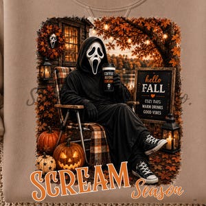Scream Season PNG | Cozy Horror Autumn PNG | Spooky Fall Sublimation Design | Halloween Coffee Shirt PNG | Horror Lover Gift