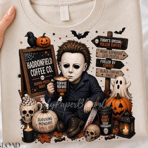 Michael Myers Coffee Halloween Design, Horror Coffee, Spooky Season Sublimation, Slasher Graphic, DTF Transfer, Trendy Digital Download