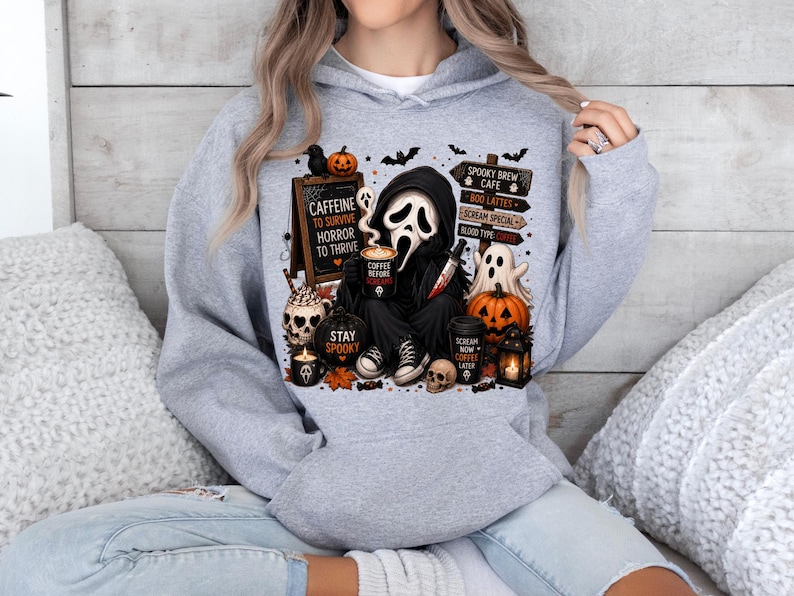 Spooky Ghostface Coffee | Horror Coffee Sublimation Design | Trendy Halloween Coffee Lover | Spooky Season Shirt Design | PNG Download image 4