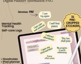 Positive Affirmation Stickers for Digital Planners (31 Pre-Cropped Icons)