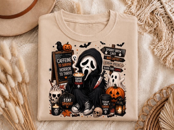 Spooky Ghostface Coffee | Horror Coffee Sublimation Design | Halloween Coffee Lover | Spooky Season Shirt Design | PNG Download