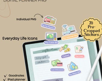 70 Pre-Cropped Finance Digital Stickers for Goodnotes, Notability Budget Planner Icons (Digital Download)