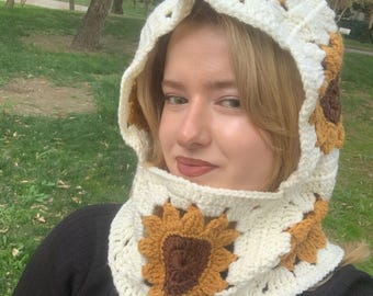 Alpaca Yarn Balaclava, Thermal Crochet Winter Hood, Soft Warm Ski Mask, Cozy Outdoor Cold Gear, Oversize Balaclava