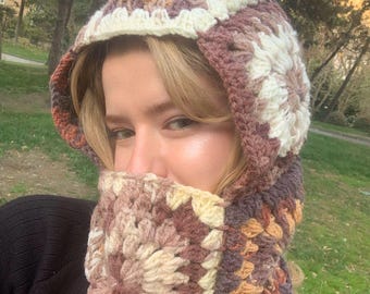 Crochet Balaclava, Minimalist Winter Hood, Soft Knitted Face Mask, Handmade Warm Accessory, Oversize Balaclava