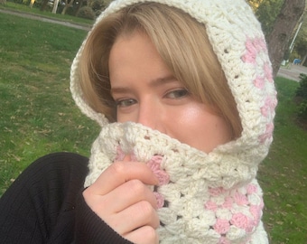 Festival Crochet Balaclava, Artistic Colorful Patchwork Hood, Boho Winter Face Mask, Unique Handmade Cover, Oversize Balaclava