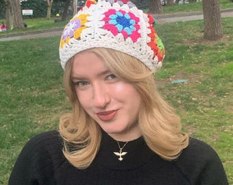 Floral Crochet Bucket Hat With Motif, Colorful Crochet, Multicolor Flower Bucket Hat