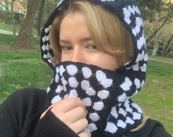 Cotton Crochet Balaclava, Lightweight Breathable Hood, Handmade Winter Face Mask, Cold Weather Accessory, oversize Balaclava