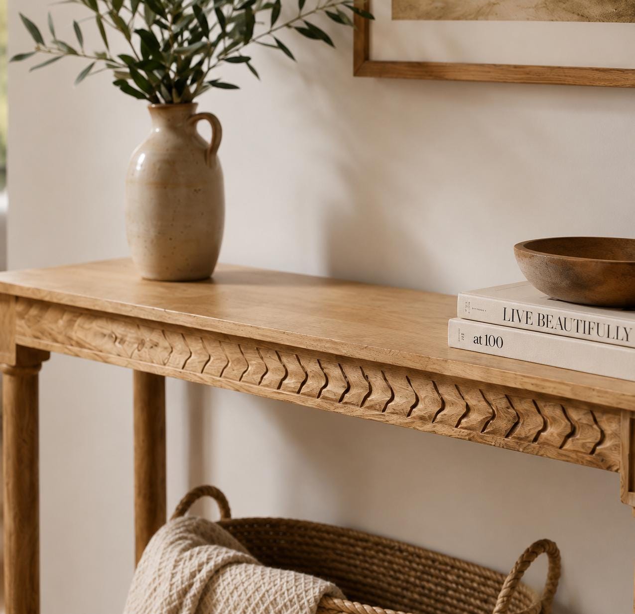 Hand Carved Mango Wood Console Table | Solid Wood Entryway Table ...