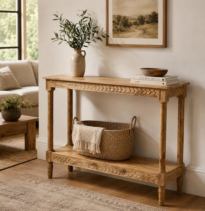 Hand Carved Mango Wood Console Table | Solid Wood Entryway Table ...