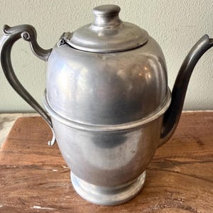 Vintage Pewter Teapot, Hinged Lid (Detachable), Old World European Metal Coffee Pot, Rustic Kitchen Decor, Decorative Teapot