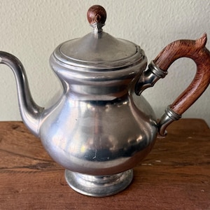 Vintage Royal Holland Pewter Teapot with Teak Handle, Mid Century Dutch Metalware, European Kitchen Decor