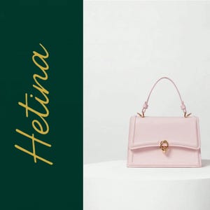 Blush Pink Top Handle Handbag Vegan Leather Mini Shoulder Purse Gold Lock
