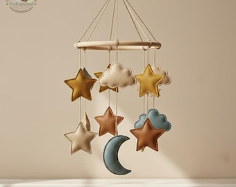 Leather Crib Mobile Toys | Handmade Leather Baby Decor | Genuine Leather Nursery Ornament | Sweet Gift for New Parents