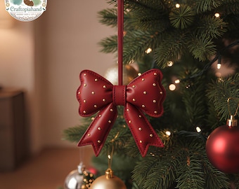 Handmade Leather Bow Ornament | Red Ribbon Collection