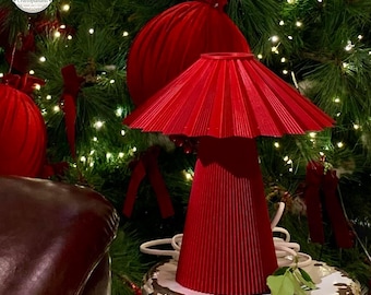Red Lampshade Table Lamp | Retro Design Mushroom Light | Holiday Christmas Gift | Home Decor