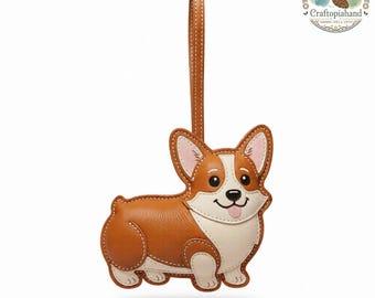 Corgi Handmade Leather Bag Charm | Premium Leather Animal Keychain | Dog Sheep Horse Crab Leather Bag Charm | Gift for Her