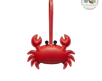 Crab Handmade Leather Bag Charm | Premium Leather Animal Keychain | Dog Sheep Horse Crab Leather Bag Charm | Gift for Her